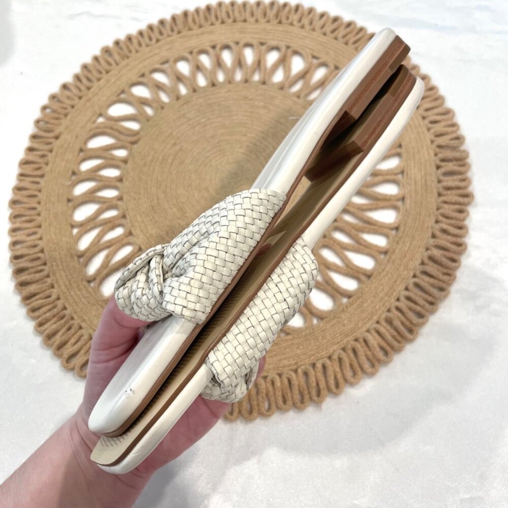 Marc Fisher LTD Marlon Leather Woven Slide Flat Sandals Ivory 9.5 - Picture 7 of 9